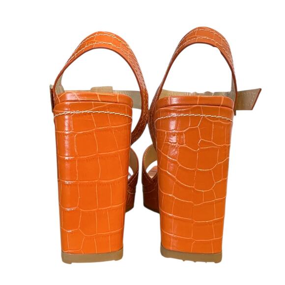 Jimmy Choo Croc Embossed Orange Leather Logo Wedge Sandals 40 - Picture 3 of 10
